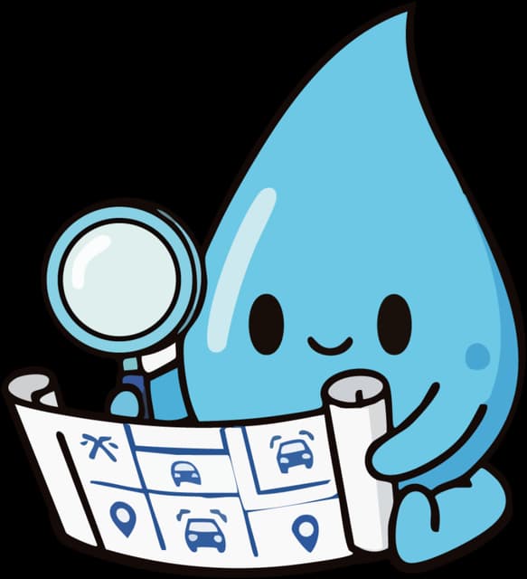 La mascotte Splash examine une carte dépliée à la loupe pour explorer les stations