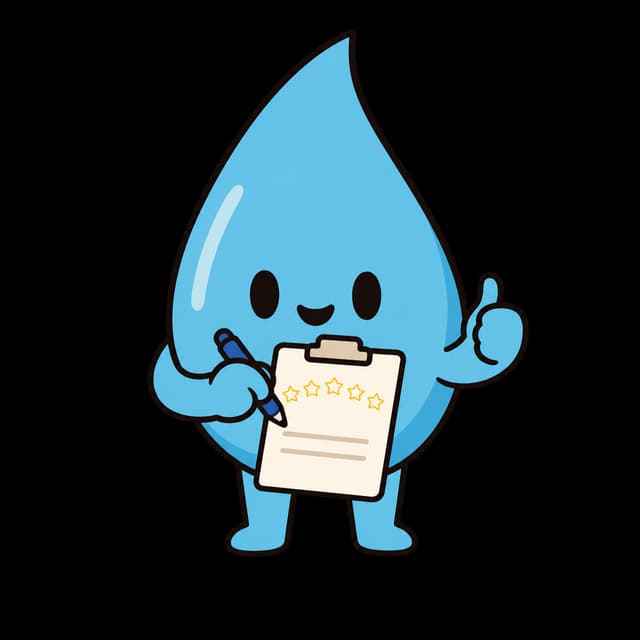 La mascotte Splash rédige un avis sur un carnet, le pouce levé